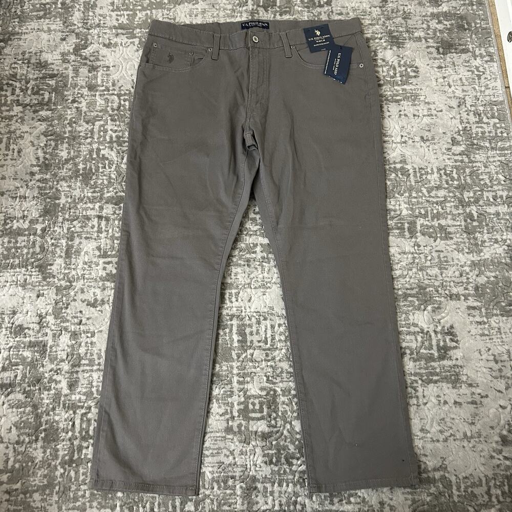 US Polo Assn Chino Pants Mens 38x32 Slim Fit Straight Leg Gray Stretch Twill NWT